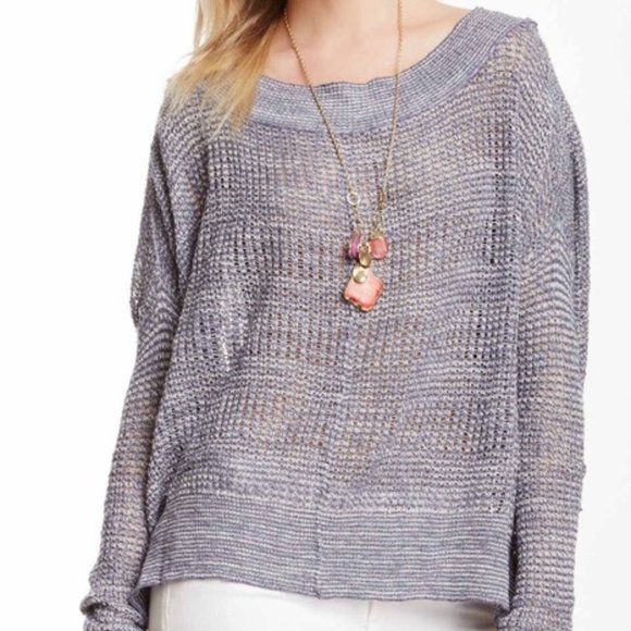 Free People Sweaters - Free People These Days Open Knit Fine Gauge Pullover Sweater Blue Large